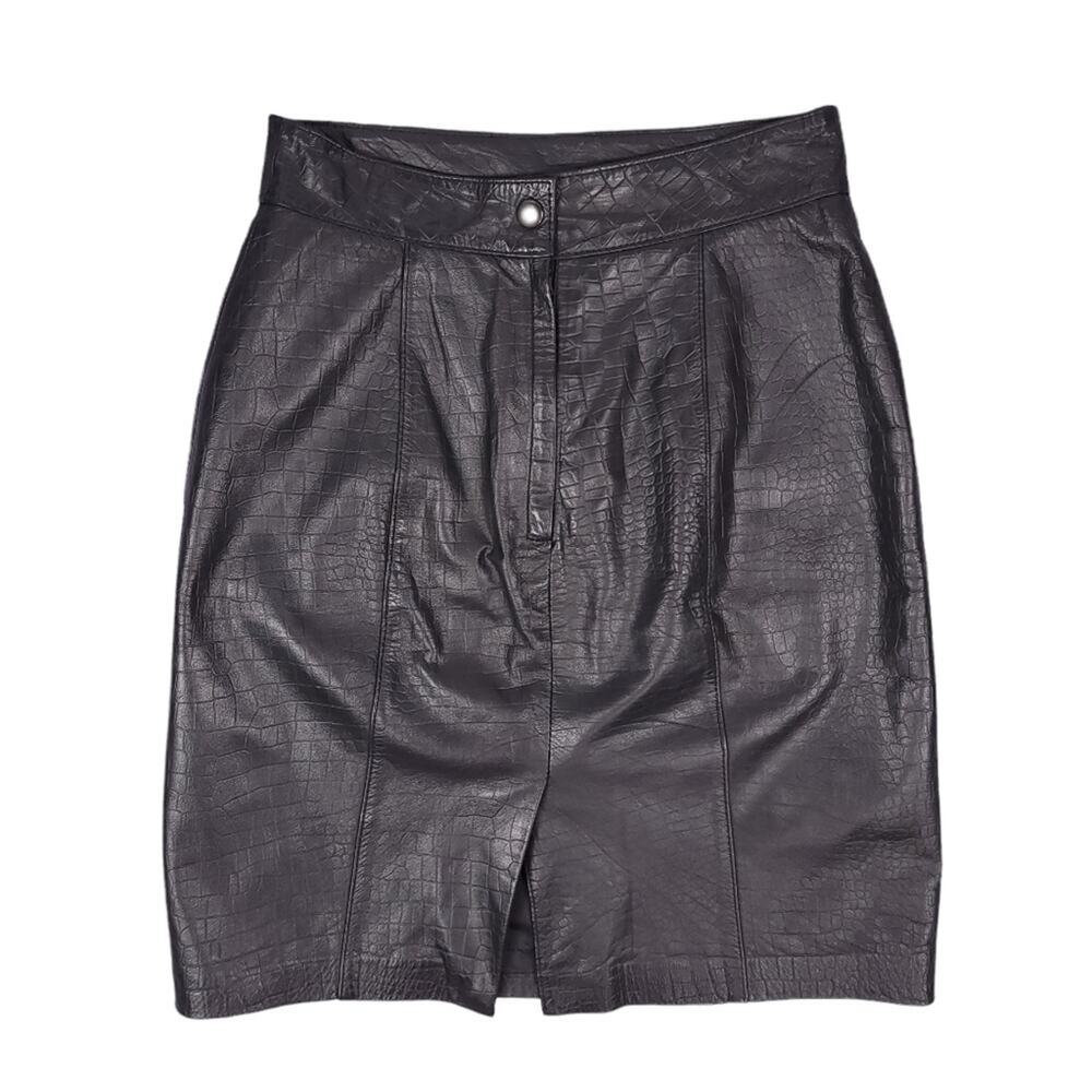 Toffs Genuine Leather Vintage High Waist Skirt Reptile Croc Embossed